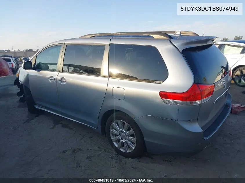 2011 Toyota Sienna Limited V6 VIN: 5TDYK3DC1BS074949 Lot: 40451019