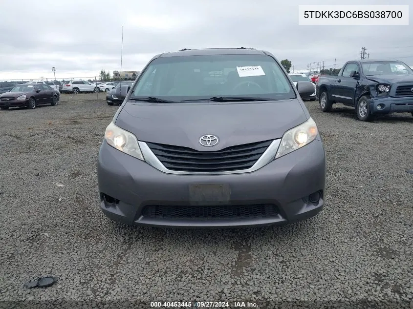 2011 Toyota Sienna Le V6 VIN: 5TDKK3DC6BS038700 Lot: 40453445