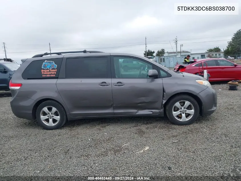 2011 Toyota Sienna Le V6 VIN: 5TDKK3DC6BS038700 Lot: 40453445