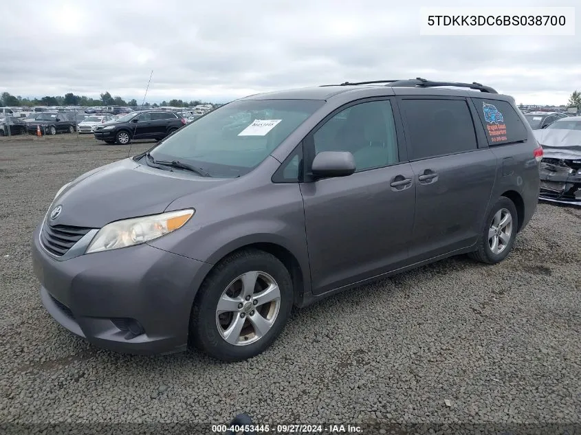 5TDKK3DC6BS038700 2011 Toyota Sienna Le V6