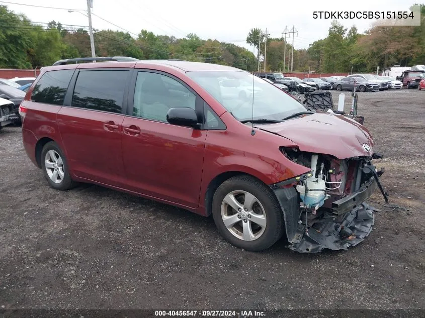 2011 Toyota Sienna Le V6 VIN: 5TDKK3DC5BS151554 Lot: 40456547