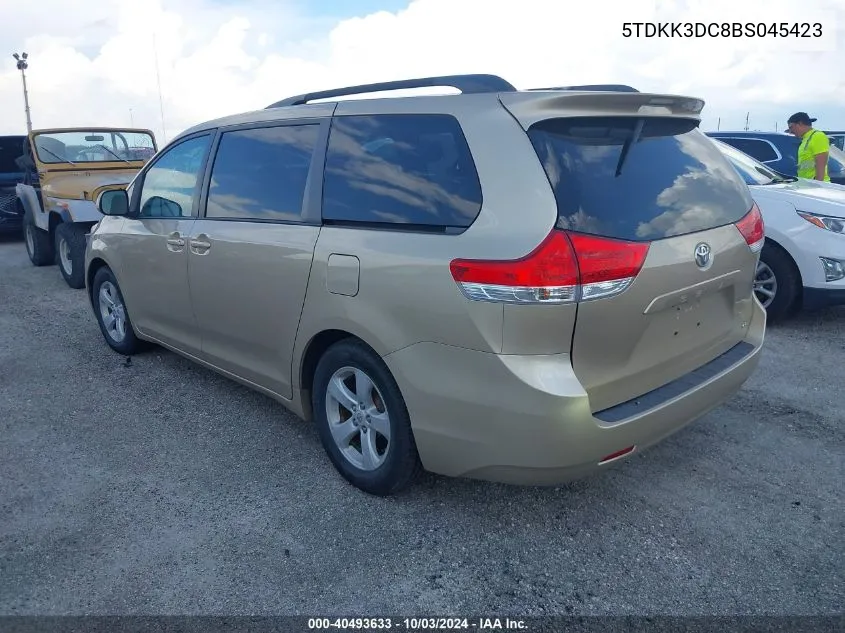 2011 Toyota Sienna Le V6 VIN: 5TDKK3DC8BS045423 Lot: 40493633