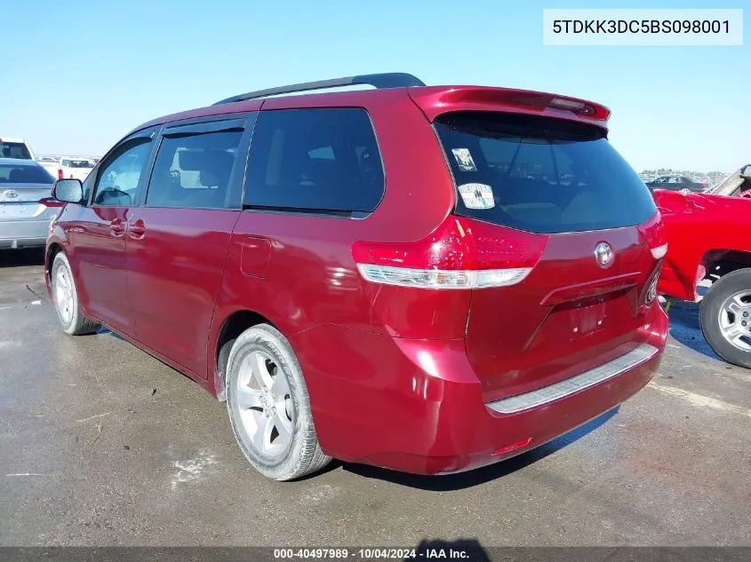 2011 Toyota Sienna Le V6 VIN: 5TDKK3DC5BS098001 Lot: 40497989