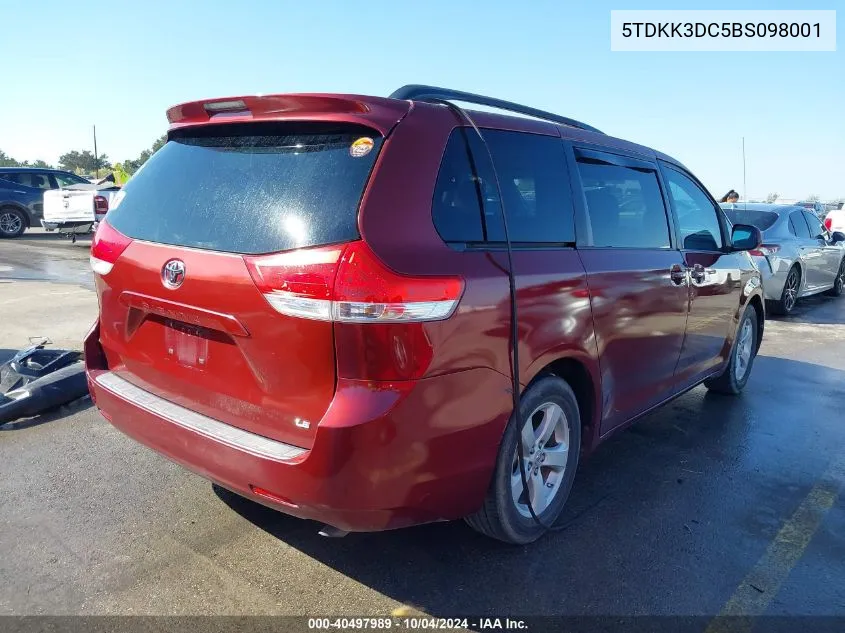 2011 Toyota Sienna Le V6 VIN: 5TDKK3DC5BS098001 Lot: 40497989