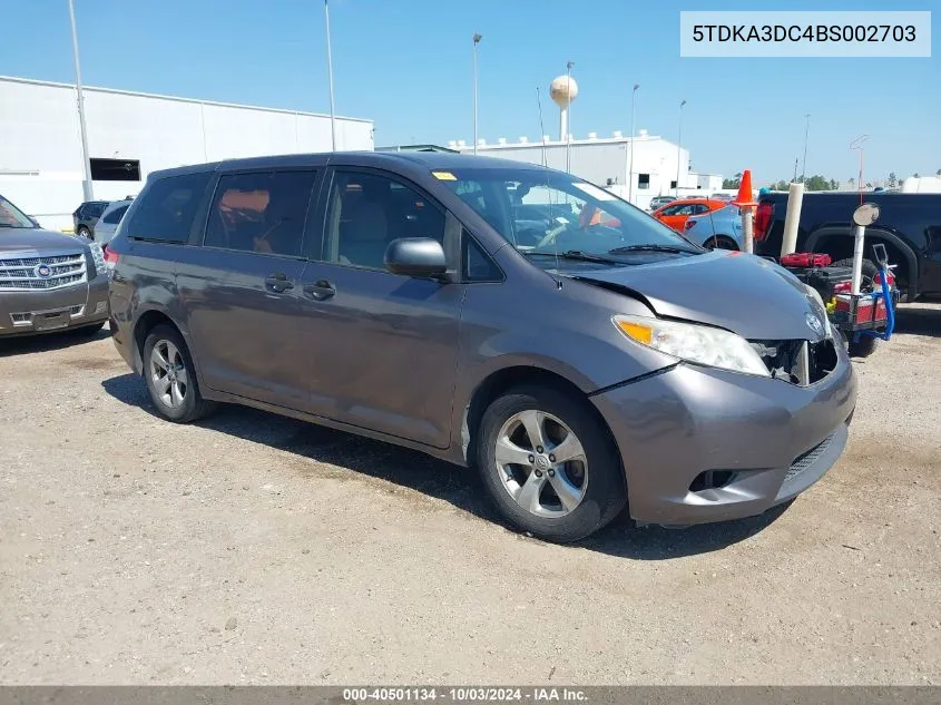 2011 Toyota Sienna VIN: 5TDKA3DC4BS002703 Lot: 40501134