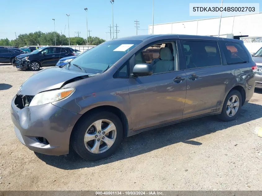 2011 Toyota Sienna VIN: 5TDKA3DC4BS002703 Lot: 40501134