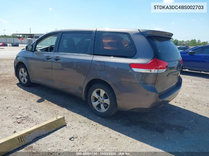 2011 Toyota Sienna VIN: 5TDKA3DC4BS002703 Lot: 40501134