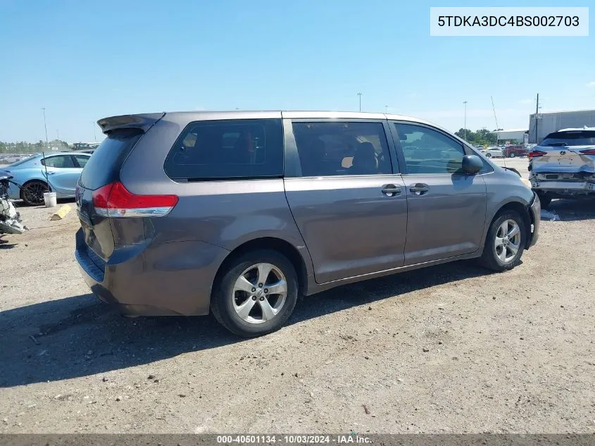 2011 Toyota Sienna VIN: 5TDKA3DC4BS002703 Lot: 40501134