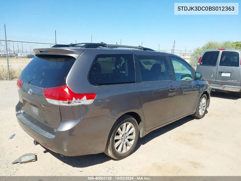 2011 Toyota Sienna Le VIN: 5TDJK3DC0BS012363 Lot: 40502135