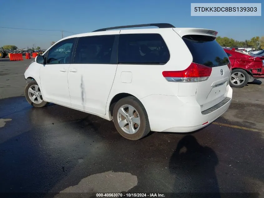 2011 Toyota Sienna Le V6 VIN: 5TDKK3DC8BS139303 Lot: 40563070