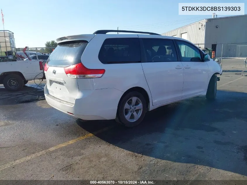 2011 Toyota Sienna Le V6 VIN: 5TDKK3DC8BS139303 Lot: 40563070