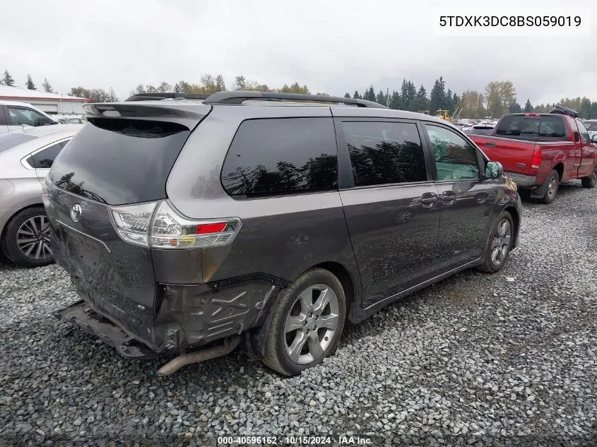 2011 Toyota Sienna Se VIN: 5TDXK3DC8BS059019 Lot: 40596162