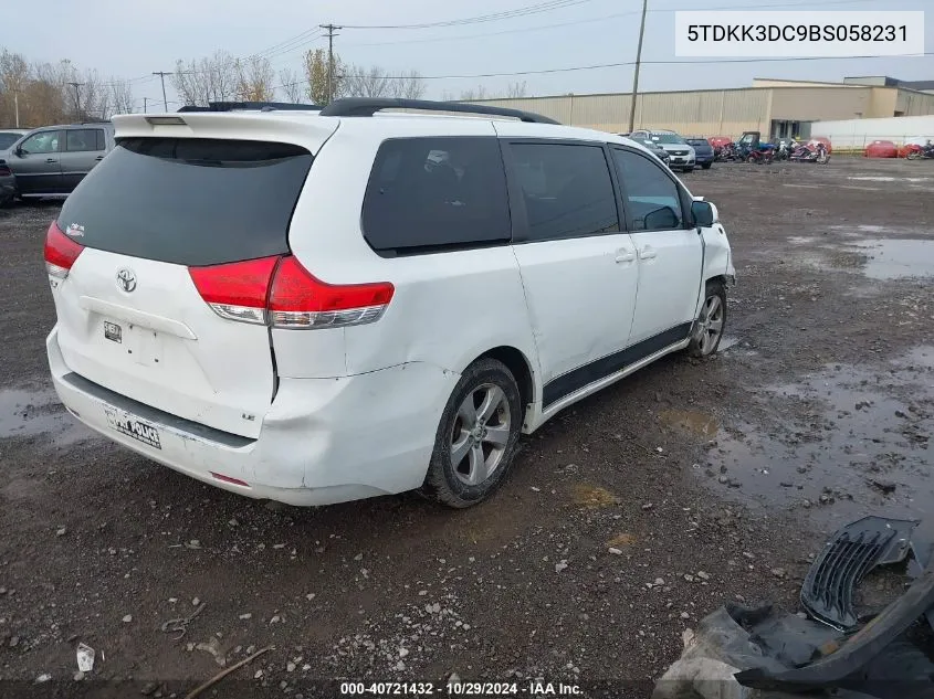 2011 Toyota Sienna Le V6 VIN: 5TDKK3DC9BS058231 Lot: 40721432