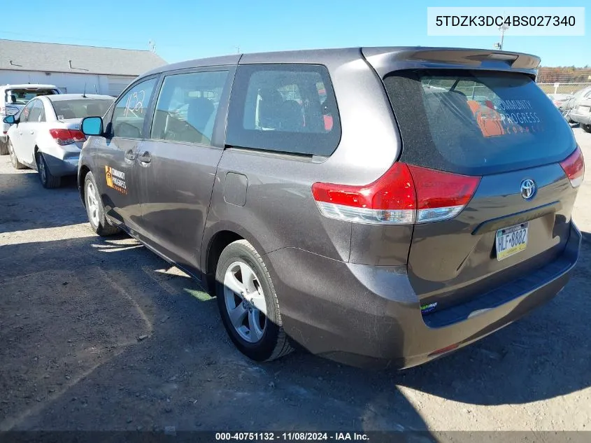 2011 Toyota Sienna Base V6 VIN: 5TDZK3DC4BS027340 Lot: 40751132