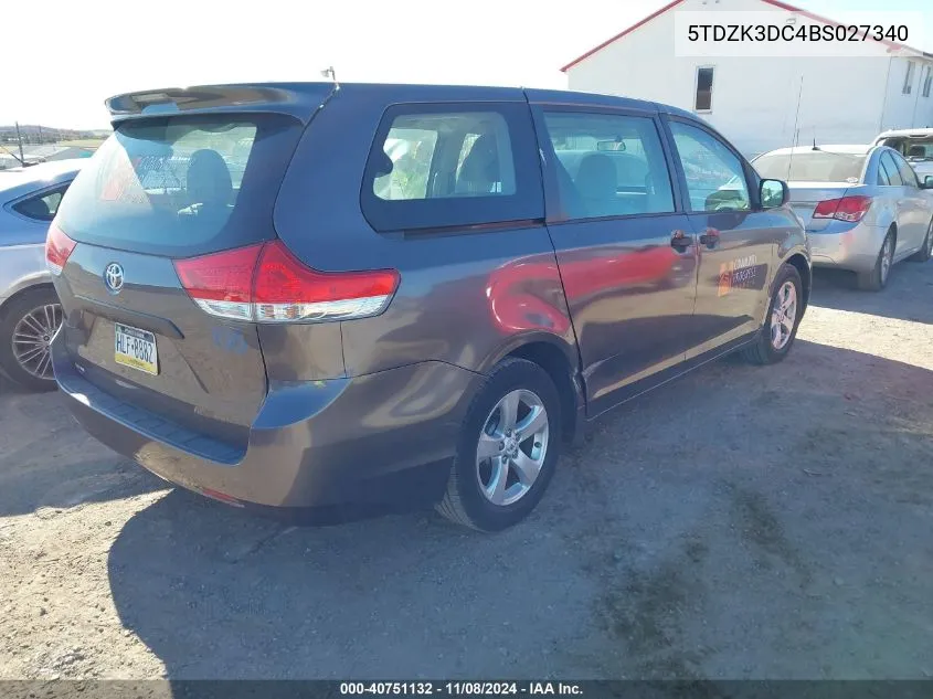 2011 Toyota Sienna Base V6 VIN: 5TDZK3DC4BS027340 Lot: 40751132