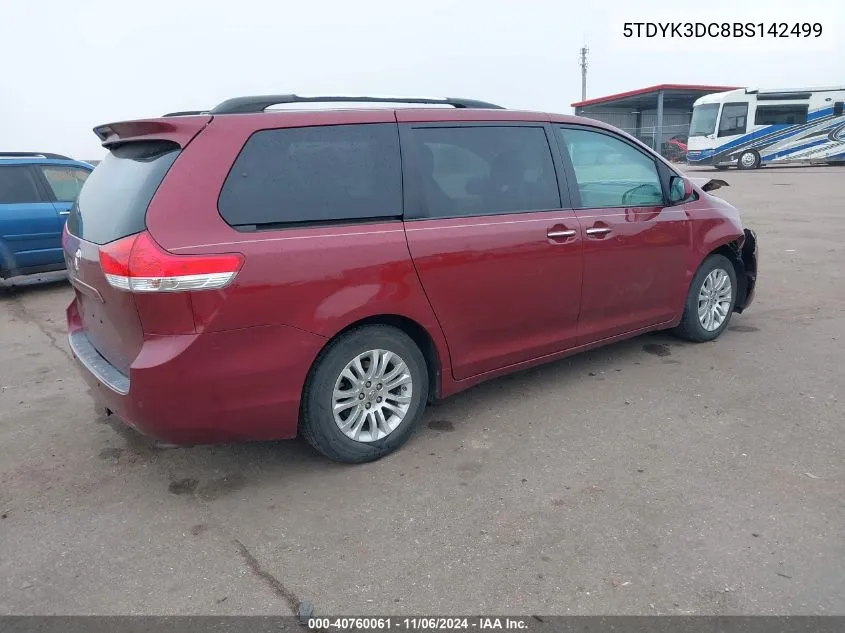 2011 Toyota Sienna Xle V6 VIN: 5TDYK3DC8BS142499 Lot: 40760061