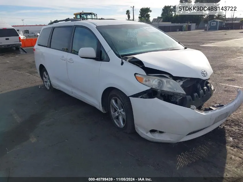 2011 Toyota Sienna Le V6 VIN: 5TDKK3DC4BS143722 Lot: 40799439