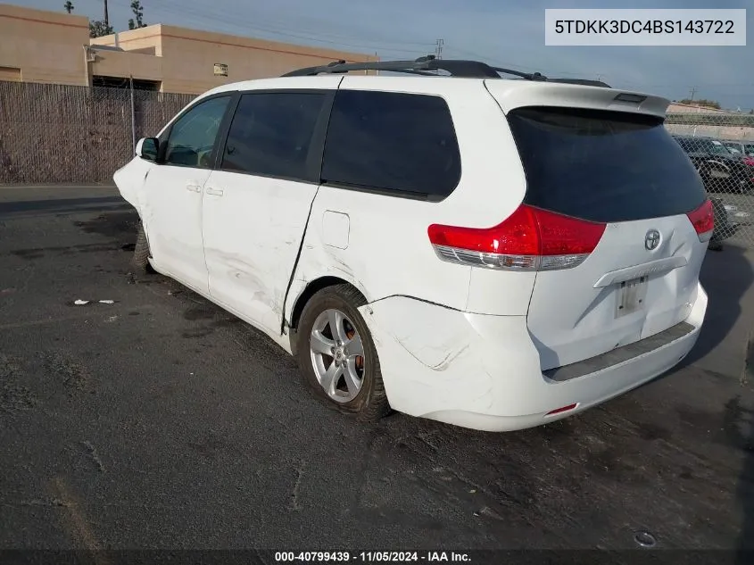 2011 Toyota Sienna Le V6 VIN: 5TDKK3DC4BS143722 Lot: 40799439