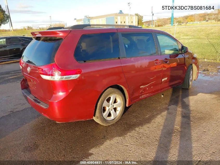 2011 Toyota Sienna Le VIN: 5TDKK3DC7BS081684 Lot: 40804931