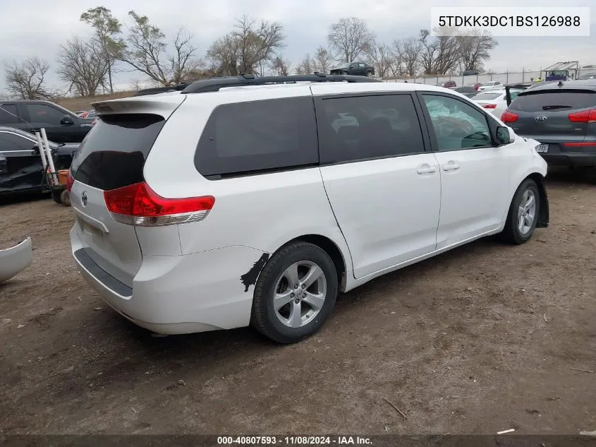 2011 Toyota Sienna Le V6 VIN: 5TDKK3DC1BS126988 Lot: 40807593