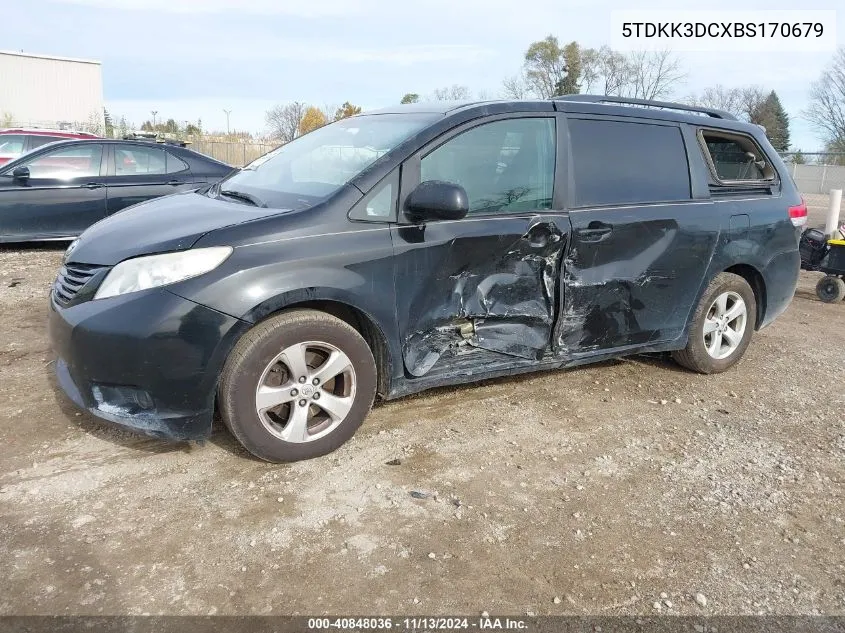 2011 Toyota Sienna Le V6 VIN: 5TDKK3DCXBS170679 Lot: 40848036