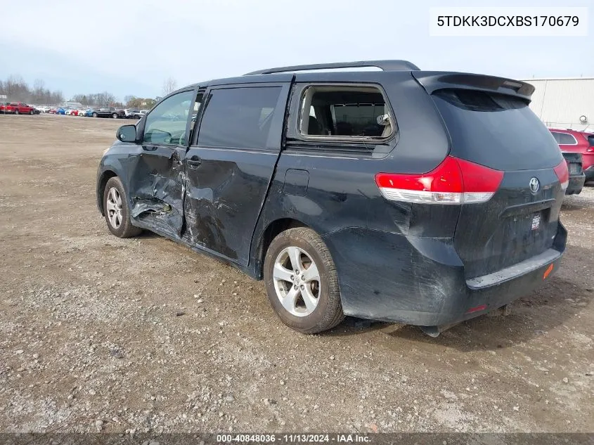 2011 Toyota Sienna Le V6 VIN: 5TDKK3DCXBS170679 Lot: 40848036