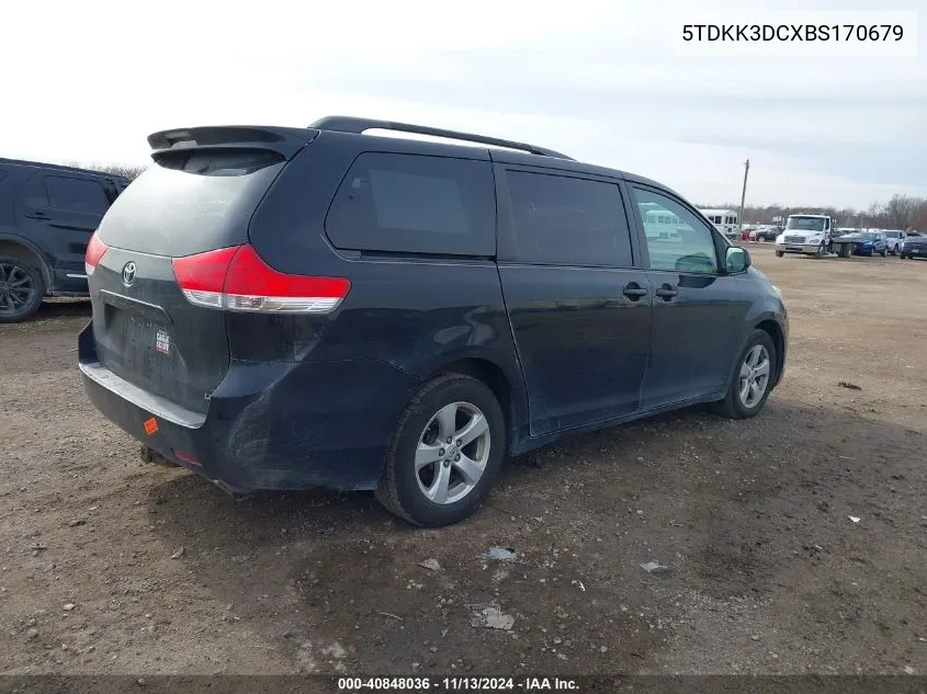 2011 Toyota Sienna Le V6 VIN: 5TDKK3DCXBS170679 Lot: 40848036