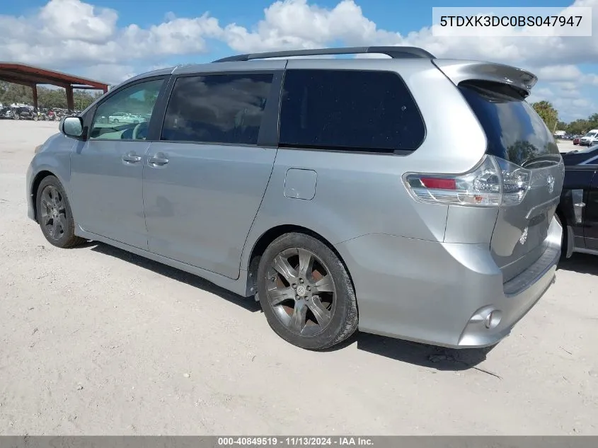 2011 Toyota Sienna Sport VIN: 5TDXK3DC0BS047947 Lot: 40849519