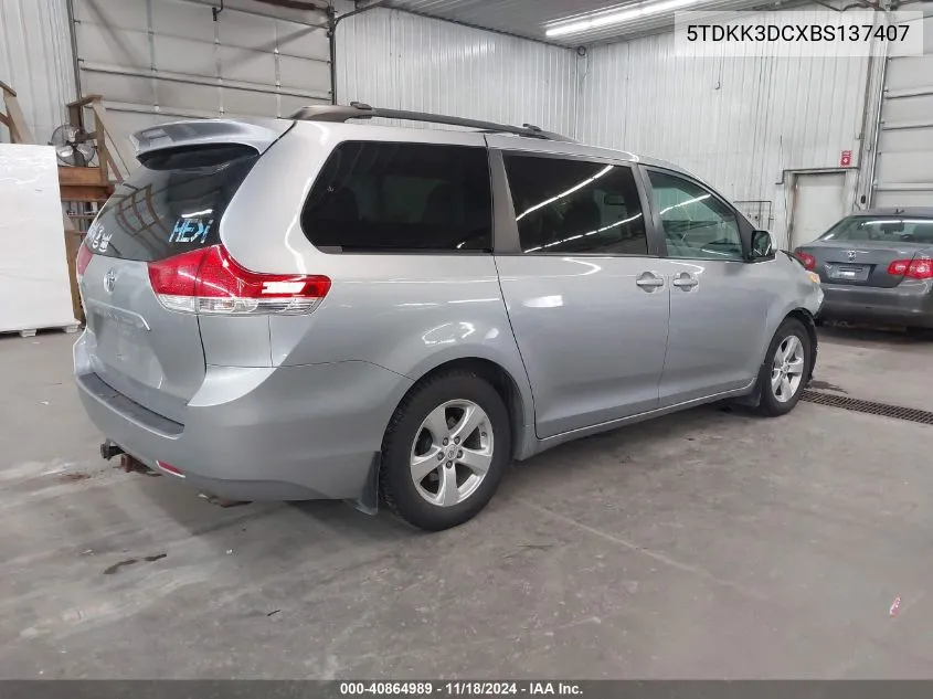 2011 Toyota Sienna Le V6 VIN: 5TDKK3DCXBS137407 Lot: 40864989