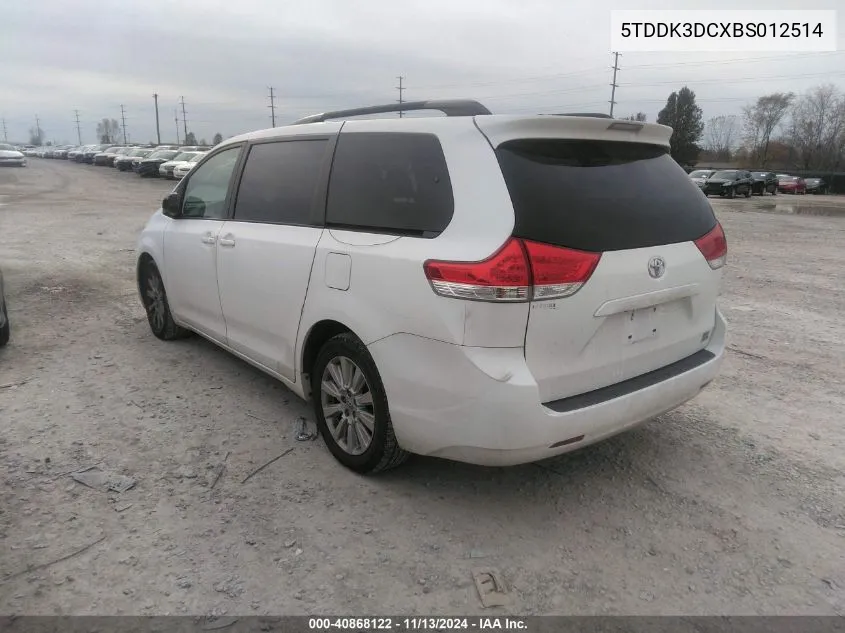 2011 Toyota Sienna Xle VIN: 5TDDK3DCXBS012514 Lot: 40868122