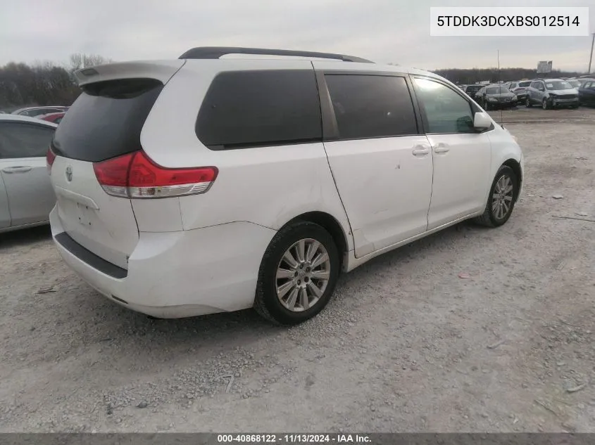 2011 Toyota Sienna Xle VIN: 5TDDK3DCXBS012514 Lot: 40868122