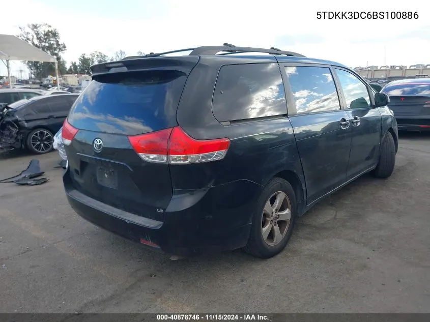 2011 Toyota Sienna Le V6 VIN: 5TDKK3DC6BS100886 Lot: 40878746