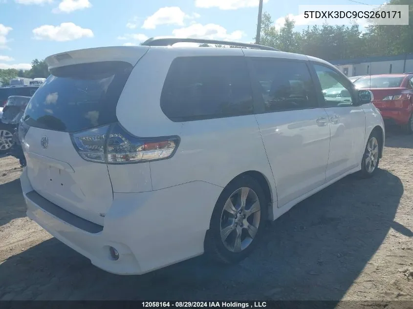 2012 Toyota Sienna Sport VIN: 5TDXK3DC9CS260171 Lot: 12058164