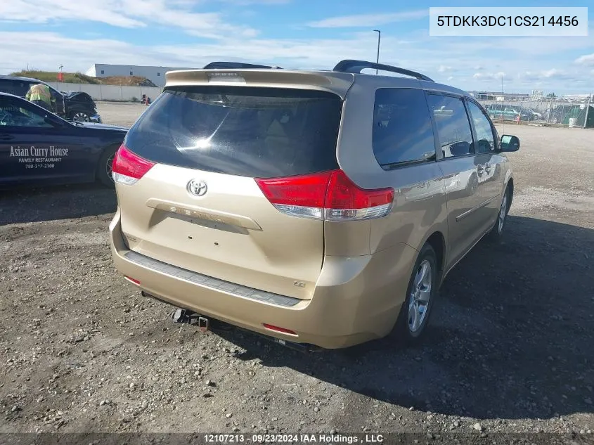 2012 Toyota Sienna Le VIN: 5TDKK3DC1CS214456 Lot: 12107213