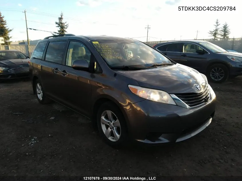 2012 Toyota Sienna Le VIN: 5TDKK3DC4CS209784 Lot: 12107678