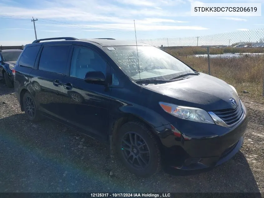 2012 Toyota Sienna Le VIN: 5TDKK3DC7CS206619 Lot: 12125317