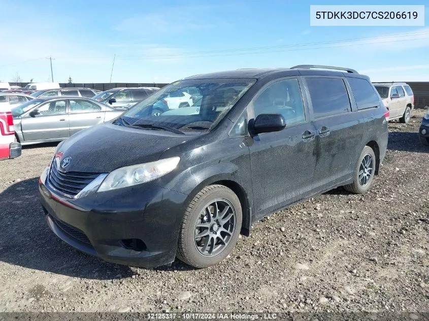 2012 Toyota Sienna Le VIN: 5TDKK3DC7CS206619 Lot: 12125317