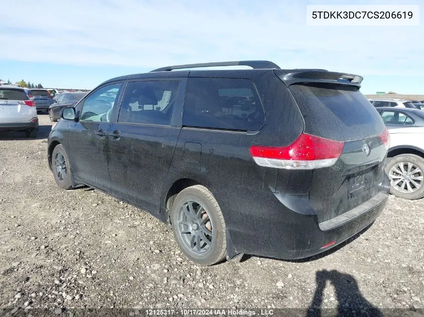 2012 Toyota Sienna Le VIN: 5TDKK3DC7CS206619 Lot: 12125317