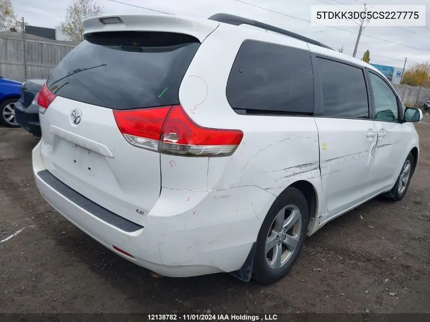 2012 Toyota Sienna VIN: 5TDKK3DC5CS227775 Lot: 12138782