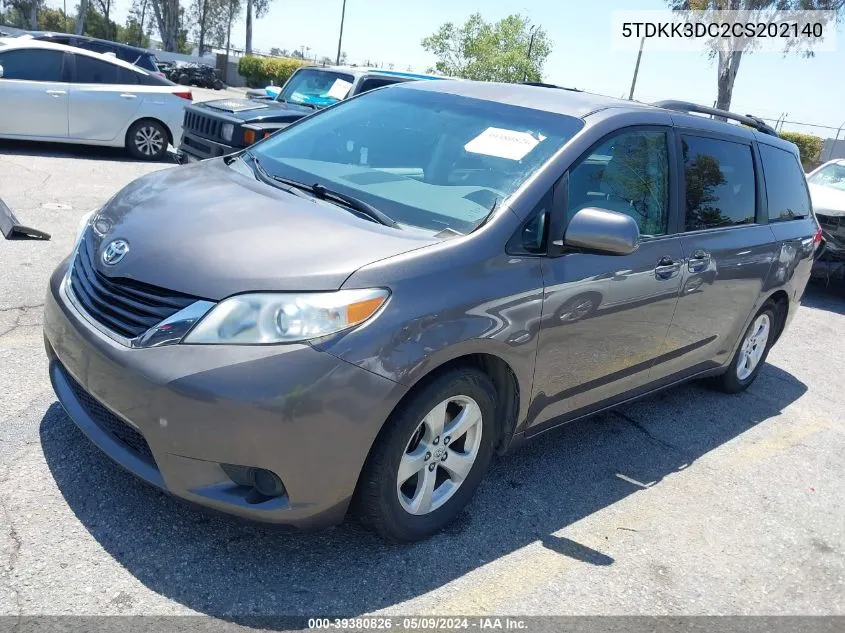 2012 Toyota Sienna Le V6 8 Passenger VIN: 5TDKK3DC2CS202140 Lot: 39380826