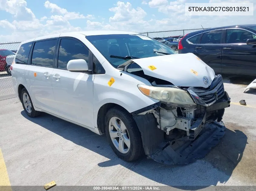 2012 Toyota Sienna Le 8 Passenger VIN: 5TDKA3DC7CS013521 Lot: 39848364