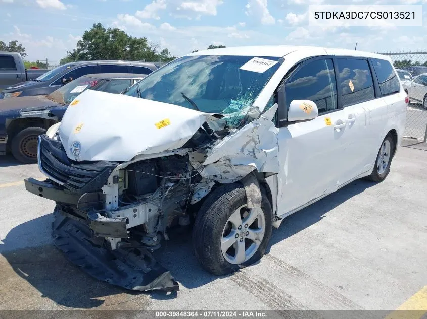 2012 Toyota Sienna Le 8 Passenger VIN: 5TDKA3DC7CS013521 Lot: 39848364