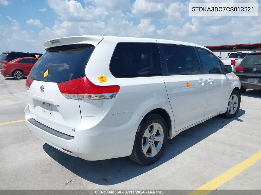 2012 Toyota Sienna Le 8 Passenger VIN: 5TDKA3DC7CS013521 Lot: 39848364