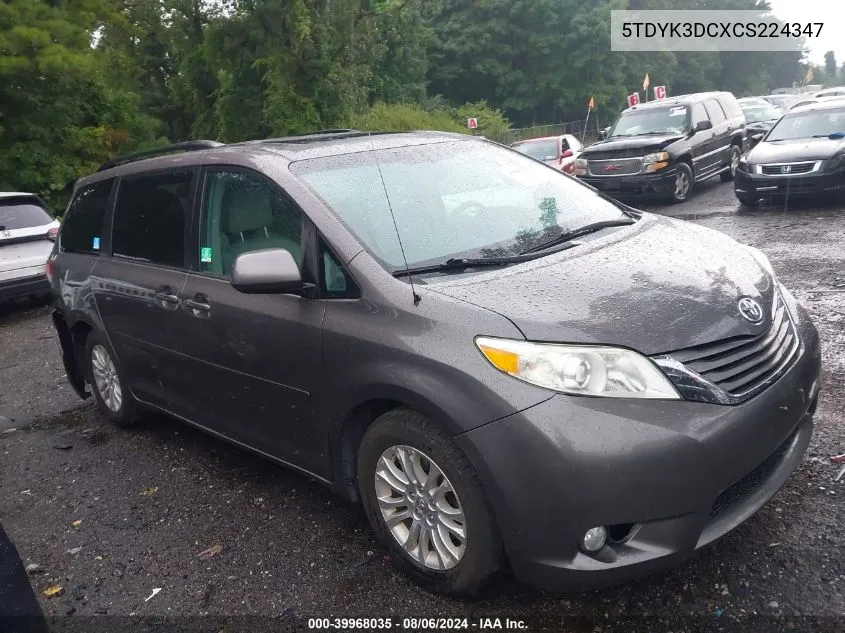 2012 Toyota Sienna Xle V6 8 Passenger VIN: 5TDYK3DCXCS224347 Lot: 39968035