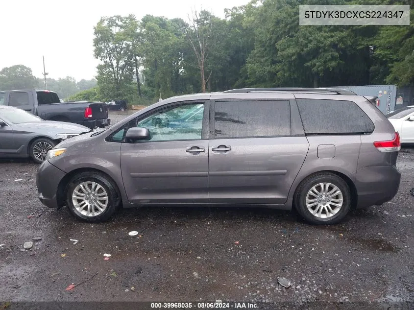 5TDYK3DCXCS224347 2012 Toyota Sienna Xle V6 8 Passenger