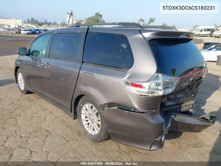 5TDXK3DC6CS180231 2012 Toyota Sienna Se 8 Passenger