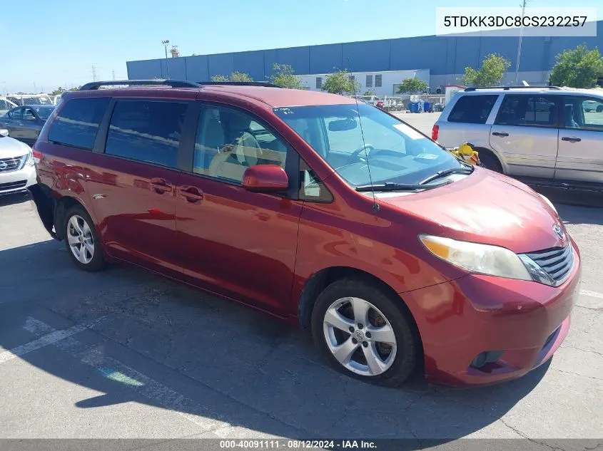 2012 Toyota Sienna Le V6 8 Passenger VIN: 5TDKK3DC8CS232257 Lot: 40091111