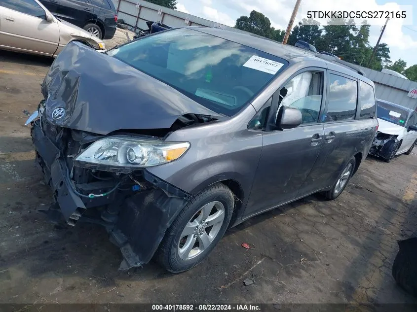 2012 Toyota Sienna Le V6 8 Passenger VIN: 5TDKK3DC5CS272165 Lot: 40178592