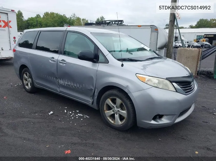 2012 Toyota Sienna Le 8 Passenger VIN: 5TDKA3DC7CS014992 Lot: 40231840