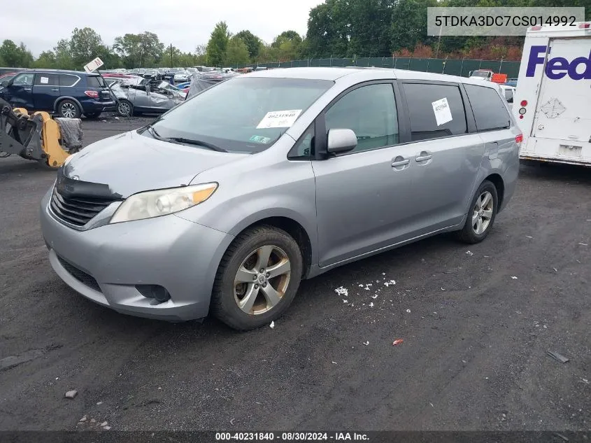 2012 Toyota Sienna Le 8 Passenger VIN: 5TDKA3DC7CS014992 Lot: 40231840